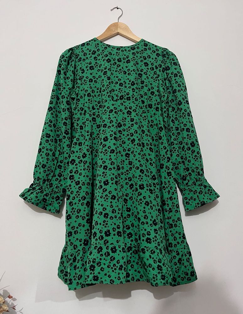 Green Floral Print Mini Dress