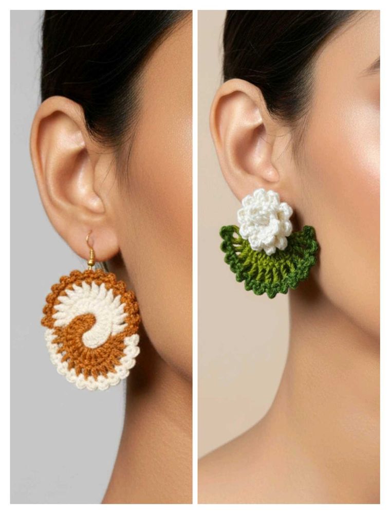 Spiral and floral Crochet Earrings - Handmade