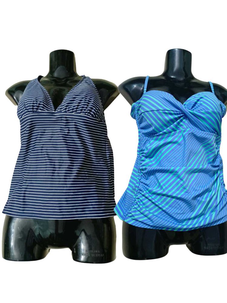 2 Striped Tankini Swimsuit Tops Camisole M&amp;L