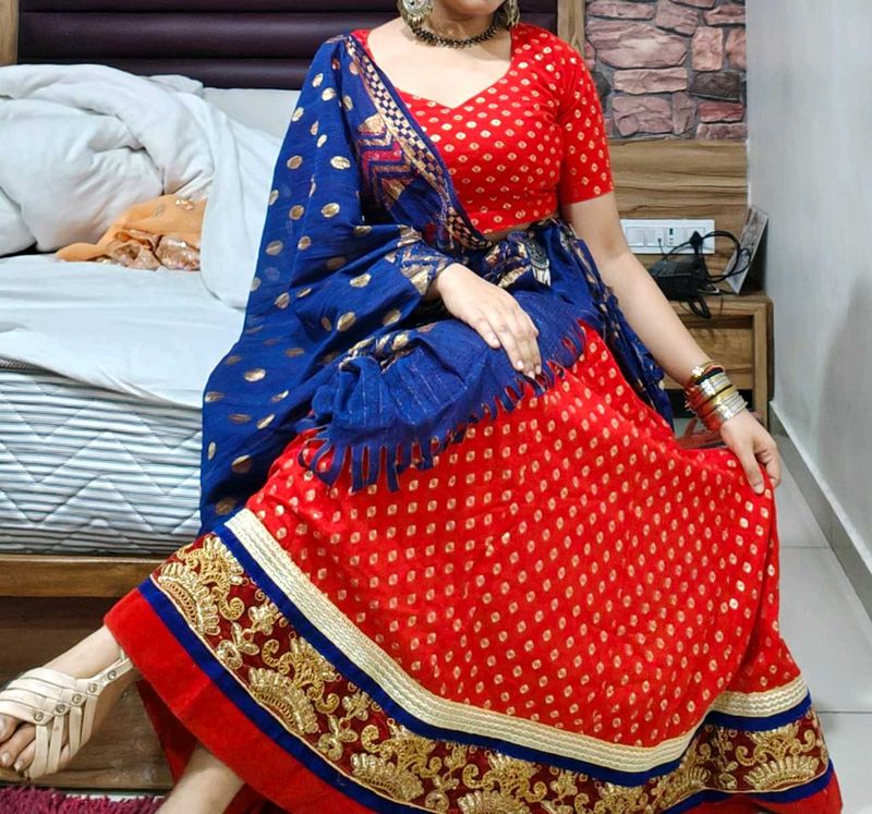 Red &amp; Blue Lehenga Choli Set