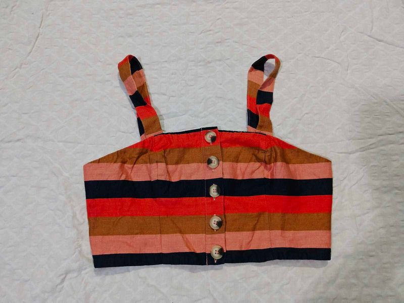 Striped Button Crop Top