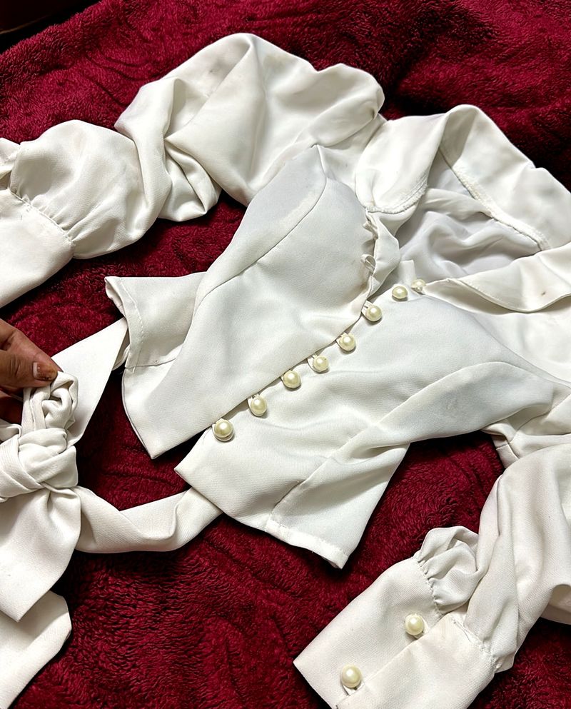 Pearl White Shirt Pattern Top