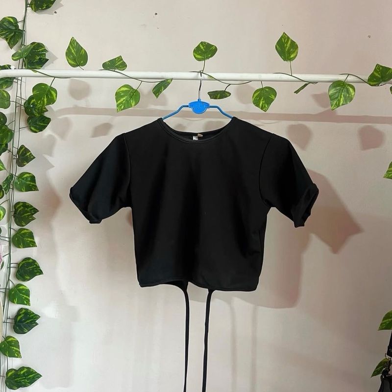 Black String Crop Top