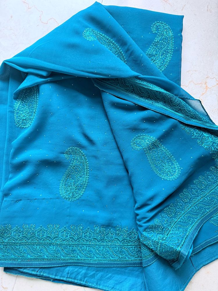 Peacock Green Sworaski Work Saree