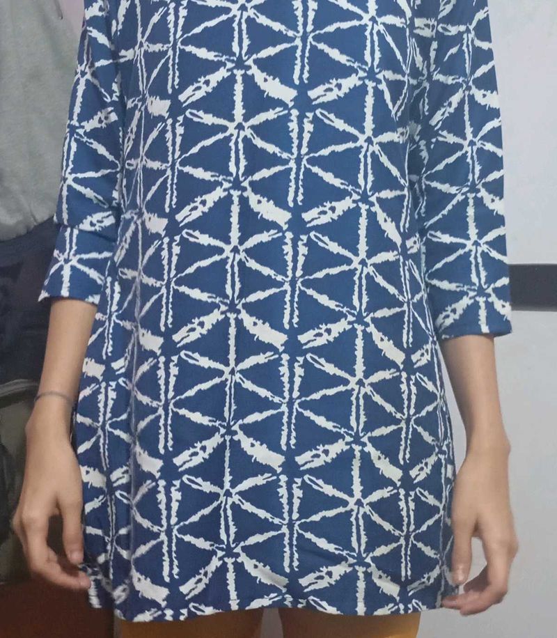 Blue &amp; White Printed Dress