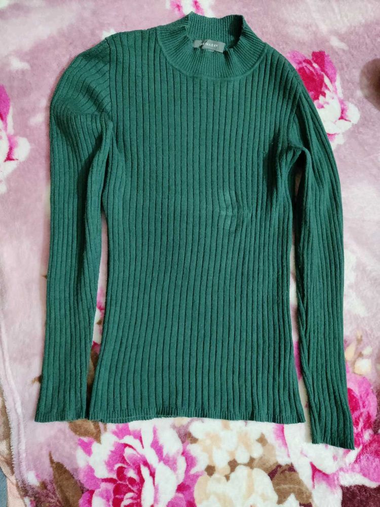 Green Ribbed Knit Top