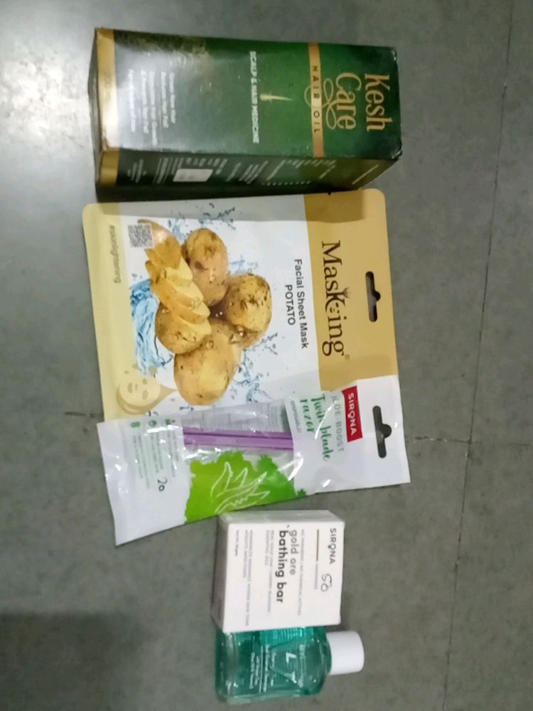 Masking Sheet Mask +Siromani Aloe -boost Twin Blade Razor+Siromani Gold Ore Bathing Bar+Myglamm Lit Nail Enamel Remover+Kesh Care Hair Oil