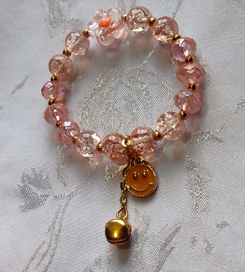 Peach Crystal Smiley Bracelet