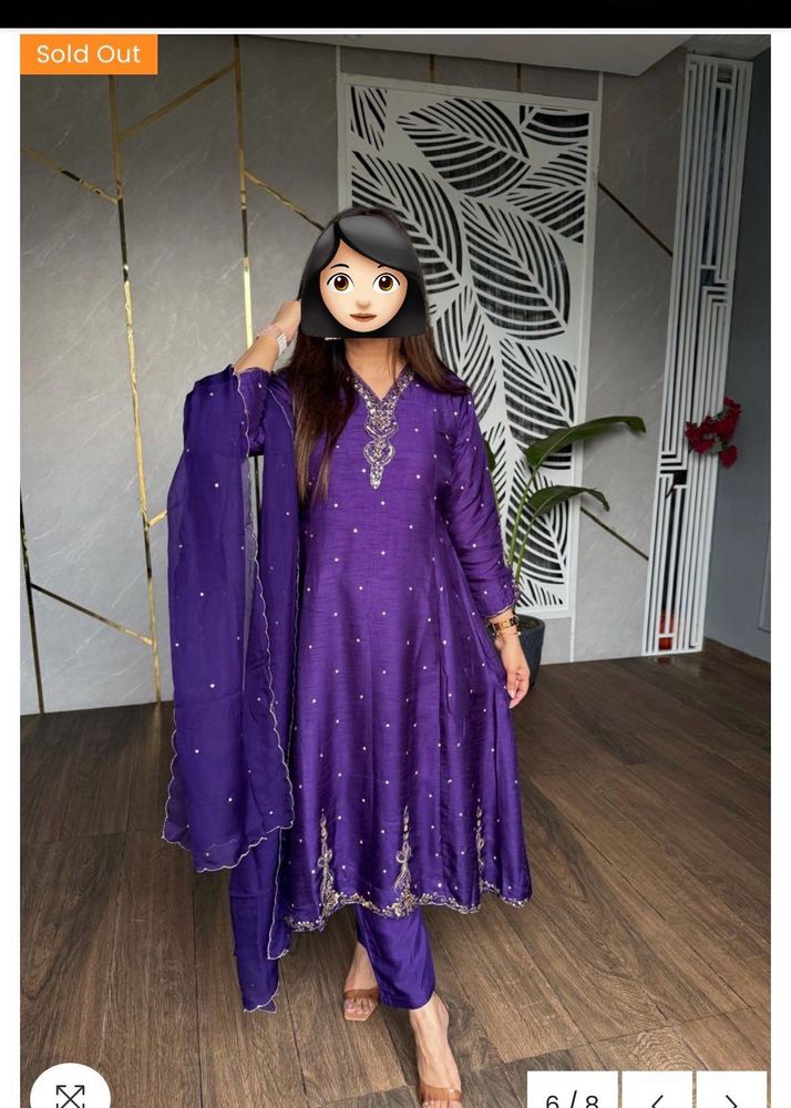 Purple Silk Embroidered Kurta Set