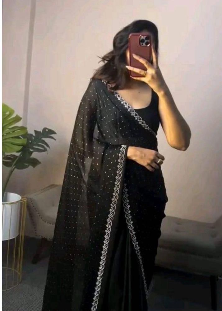 Elegant Black Saree with Silver Detail