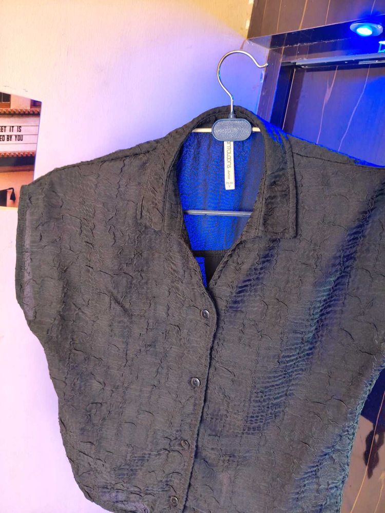 Textured Crepe Button Down Shirt