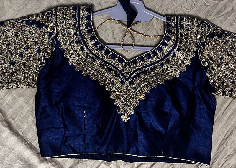 Elegant Embroidered Navy Blue Blouse
