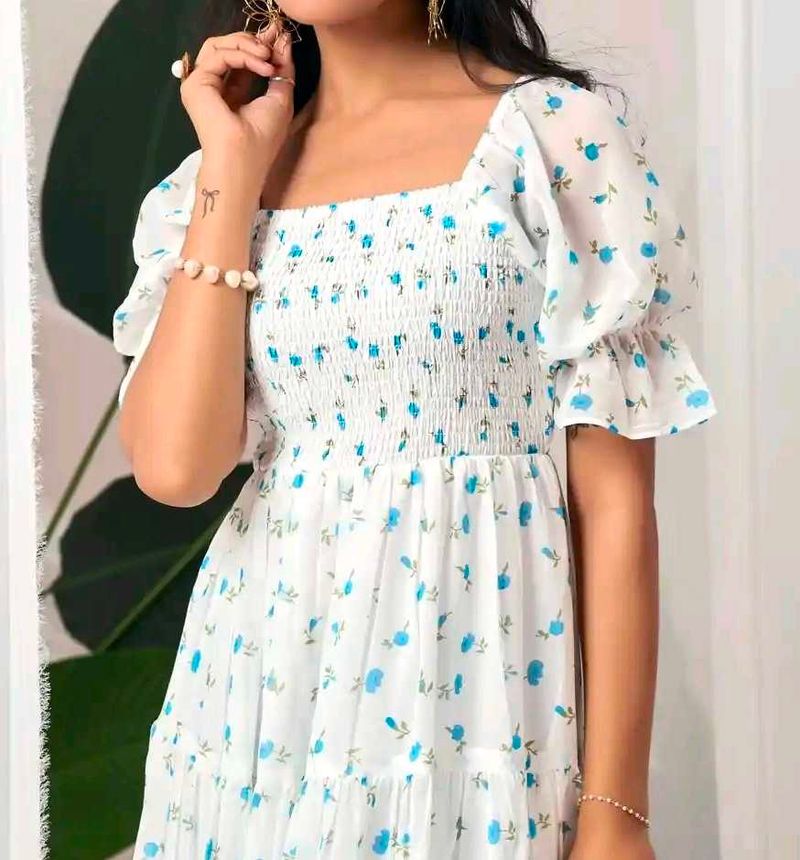 Floral White Midi Dress