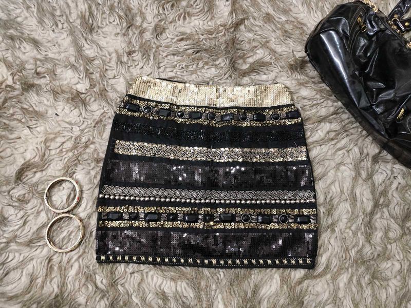 Black Vintage Ibiza Style Embellished Mini Skirt
