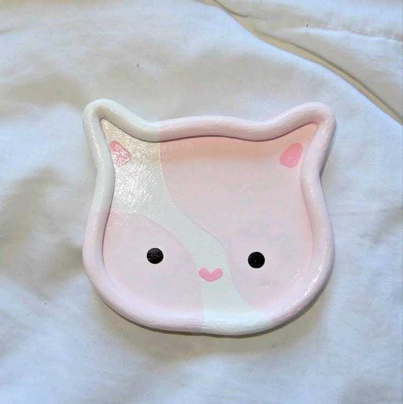 cute clay cat Trinket dish handmade jewellery tray