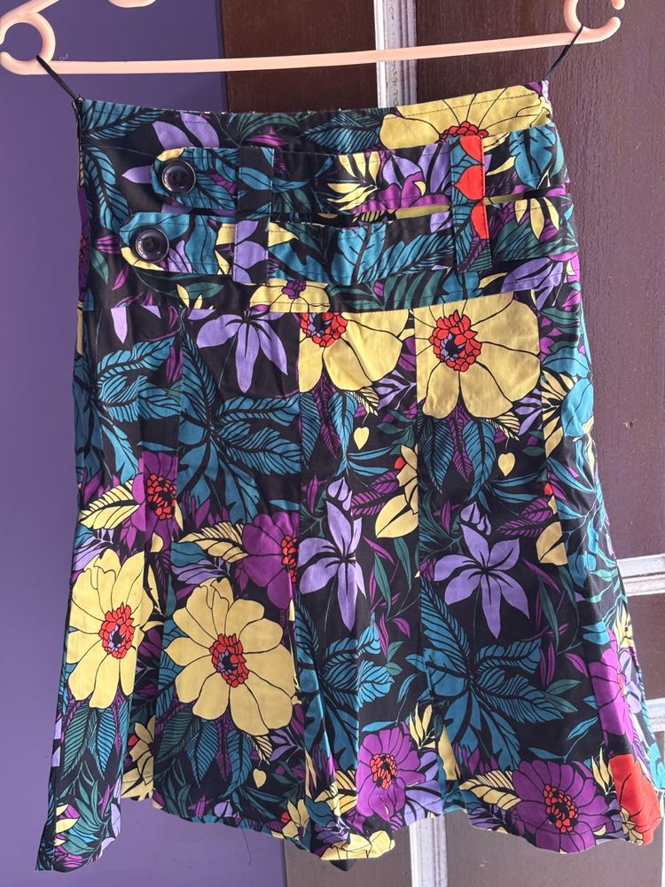 Floral A-Line Skirt High Waist