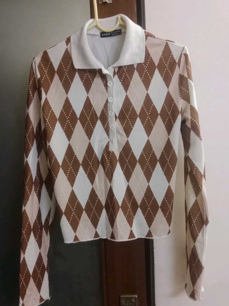 Shein Argyle Polo Crop Top