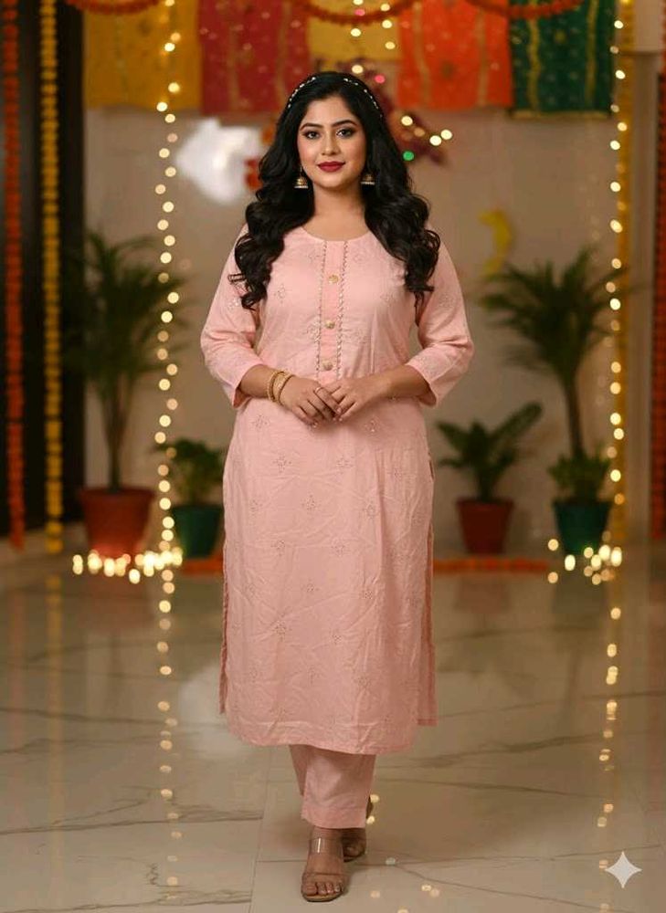 Pink Kurta Set With Freebies