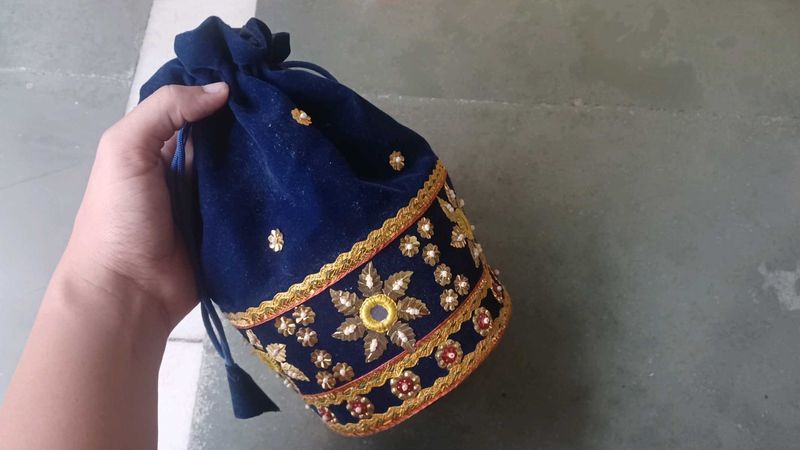 Blue Embellished  Potli Pouch