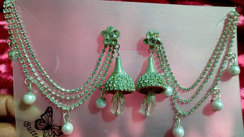 Earrings with Chains and Pearls