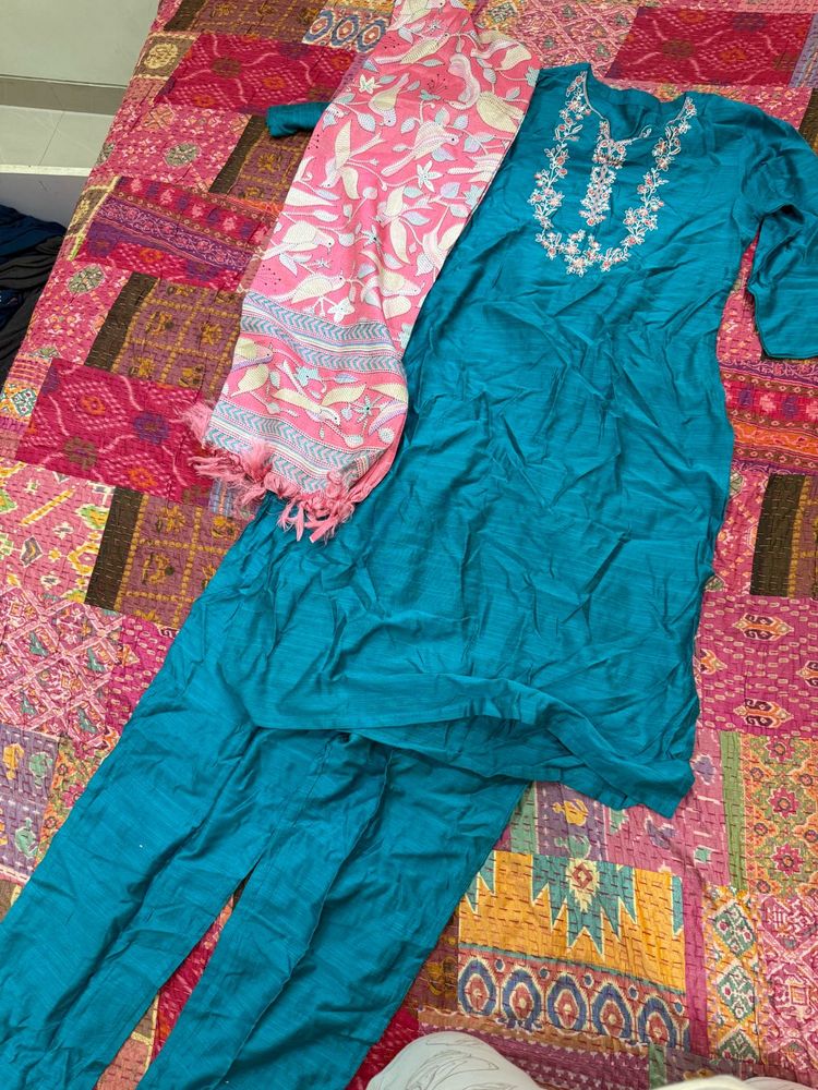 Teal Embroidered Kurta Set
