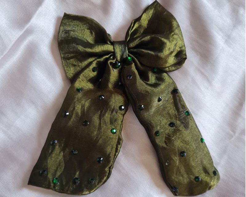 Green and sky blue combo bow for hair