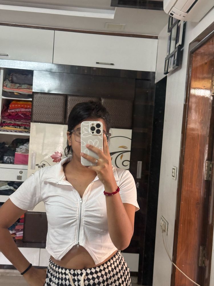 White Zip-Up Crop Top
