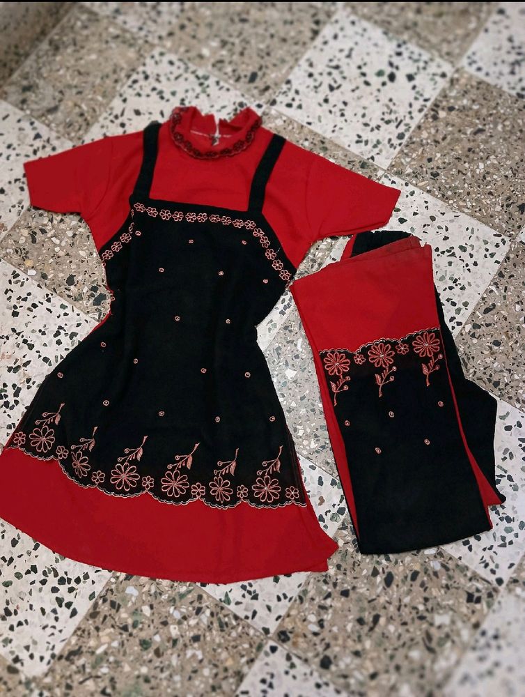 Beautiful Red And Black Suit, Cute Look, For 13 14 Year Girls, Fixed Price No Bargain Pls😊