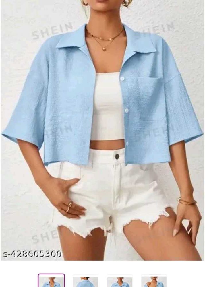 Blue High Neck Short Sleeve Shirt