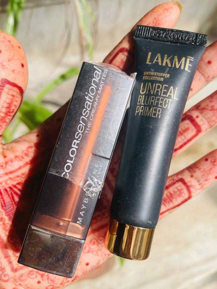 Combo Maybelline Lipstick , Lakme Primer
