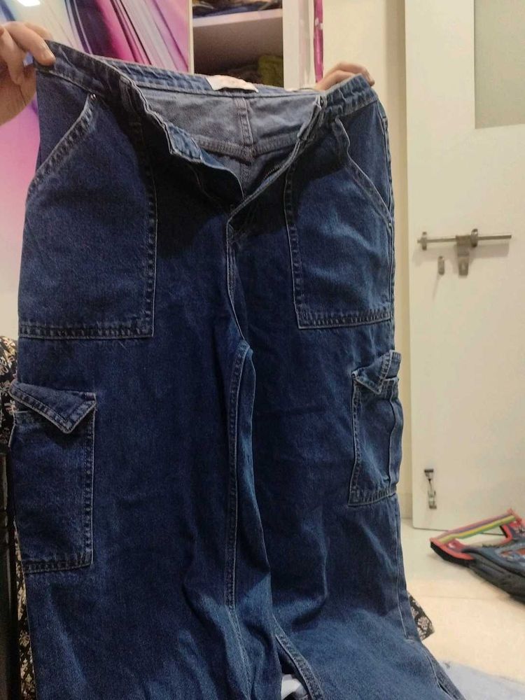 Blue Denim Cargo Pants