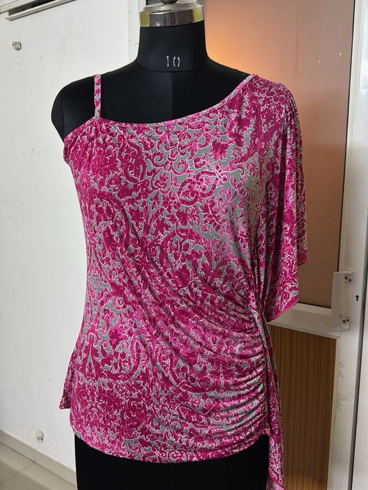 STYLISH Draped Pink Patterned Top