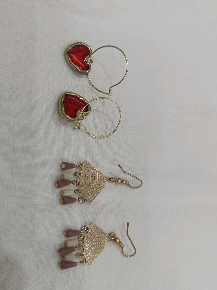Earring Bundle - Red Heart &amp; Gold Fringe