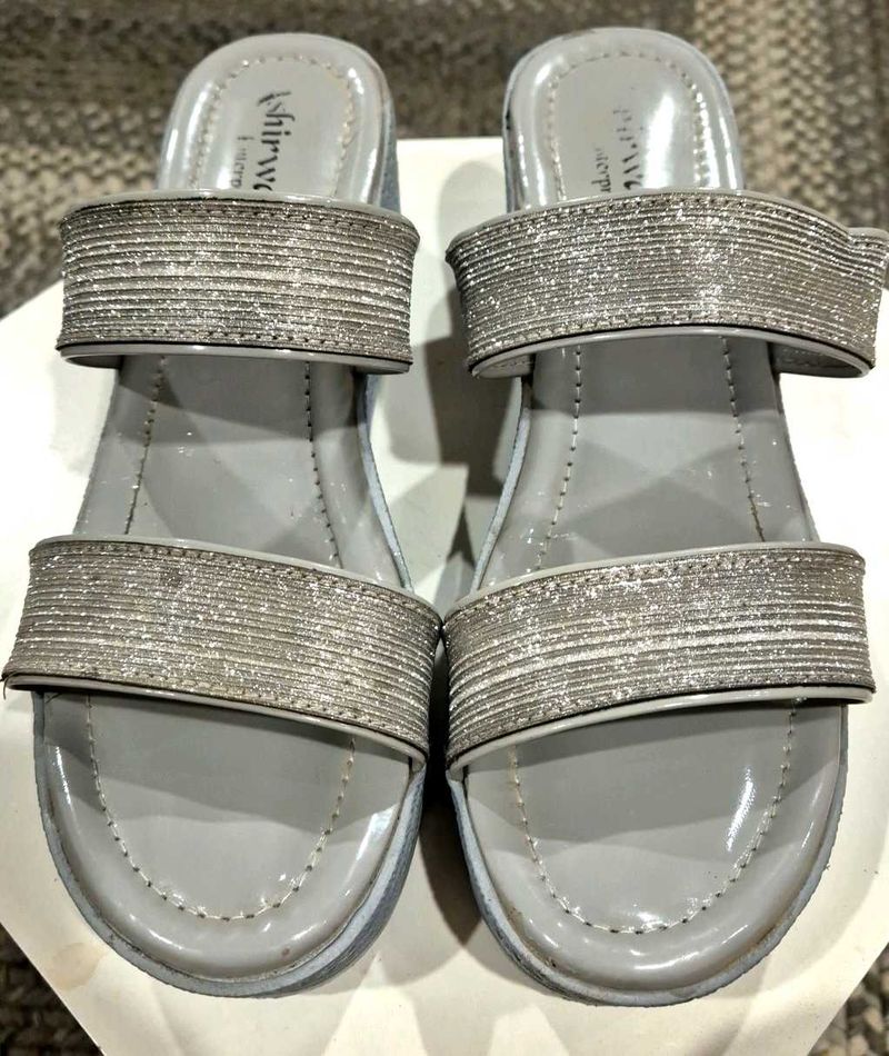 Grey And Silver Block Heels
