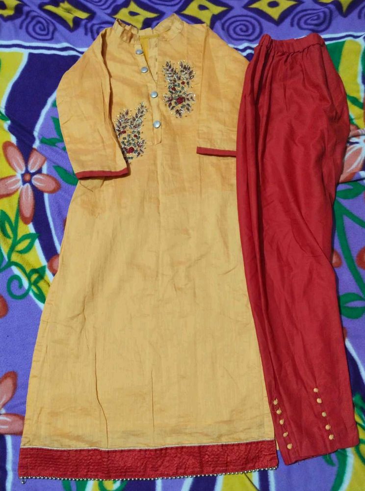 Yellow Kurti Pant Set