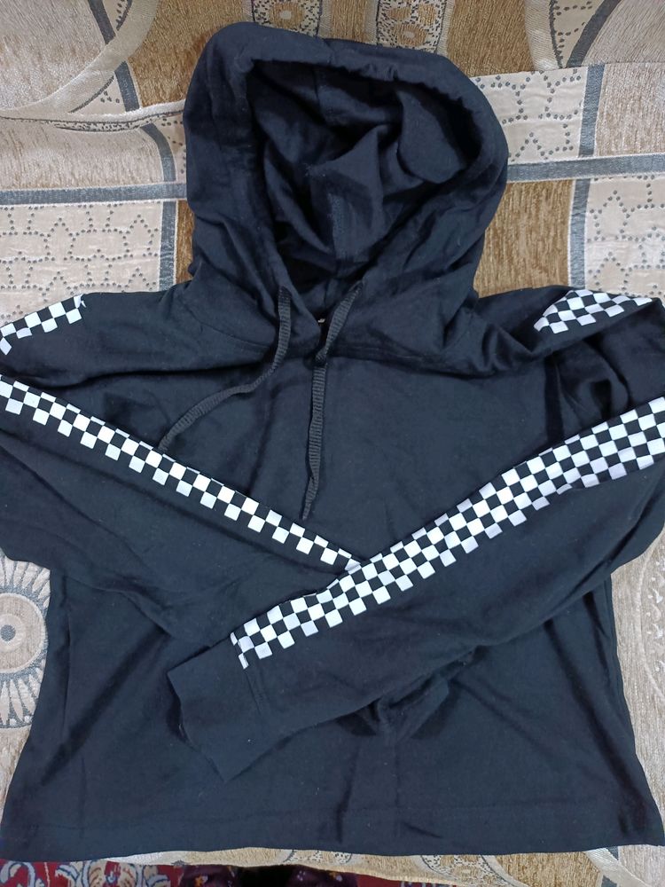 Black Colour Short Hoodie (Women)