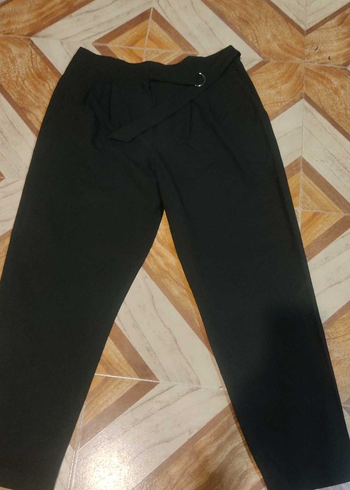 Belted Black Wide Leg Pants Premium Quality ✨