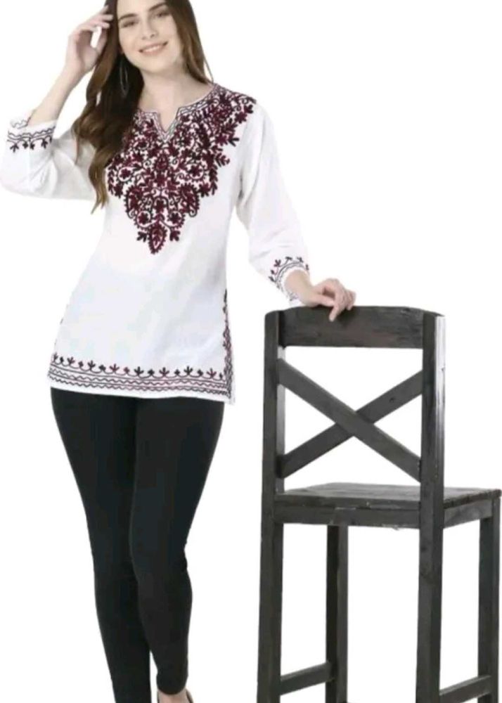 Embroidered White Tunic Top