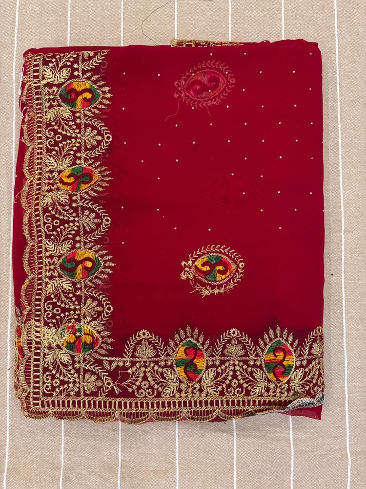 Red Embroidered Saree