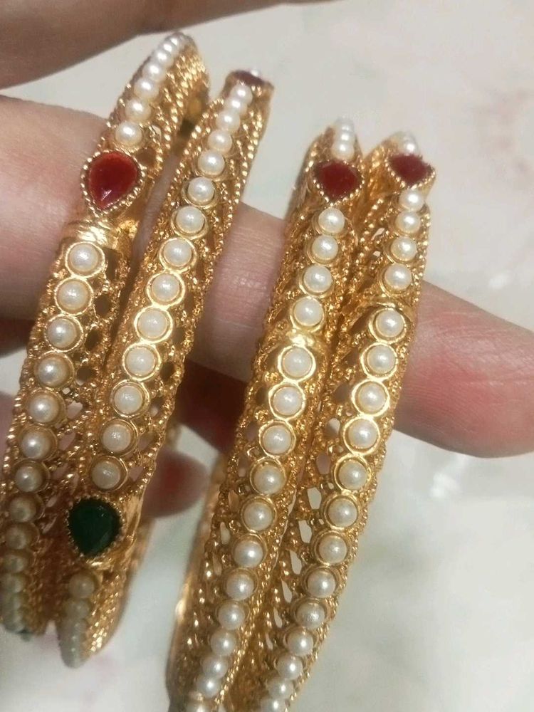 Pearl and stone Bangles(1 gm gold plated)