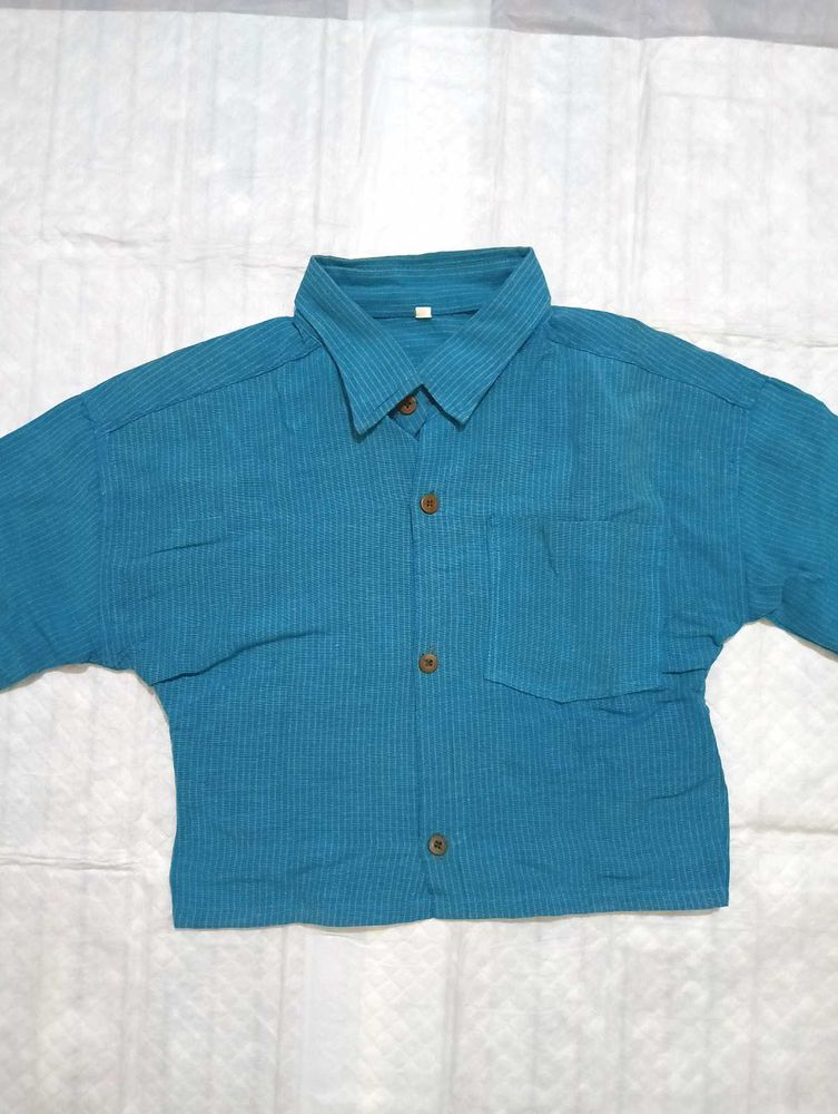 Blue Corduroy Crop Top