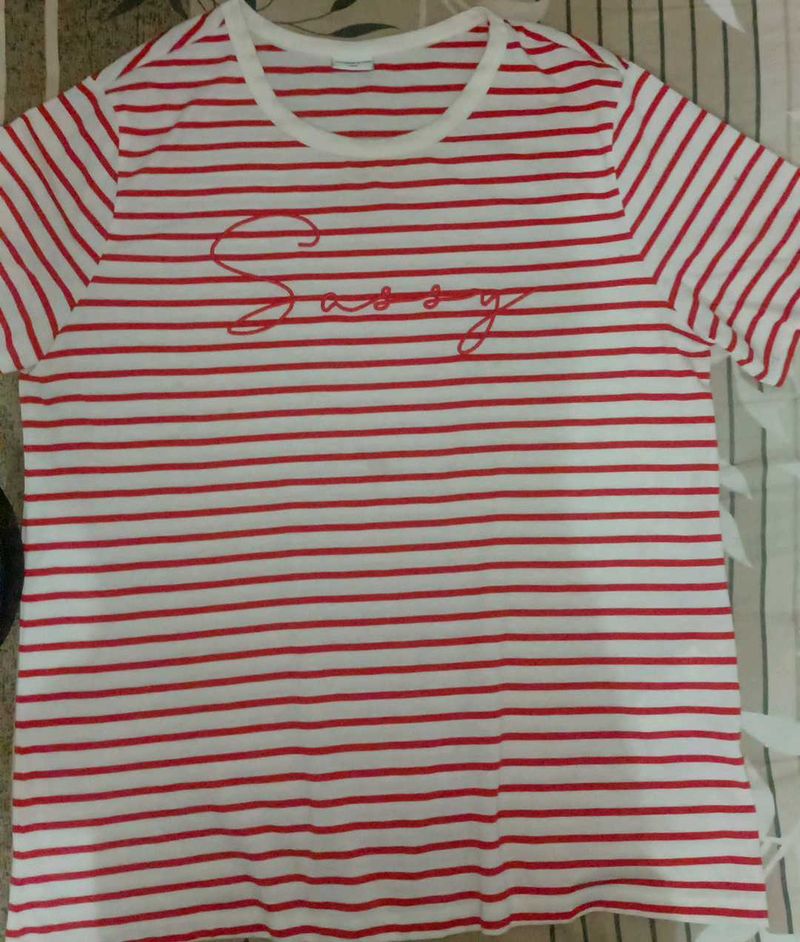 Red &amp; White Striped &#34;Sassy&#34; Tee