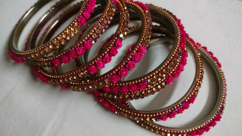 Pink rose flower Bangles (Set of 8) 2-8 size