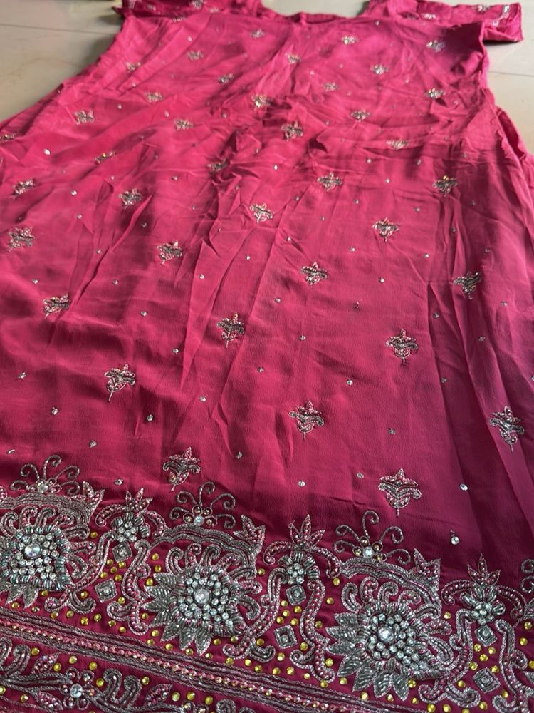pink kurti with stones
