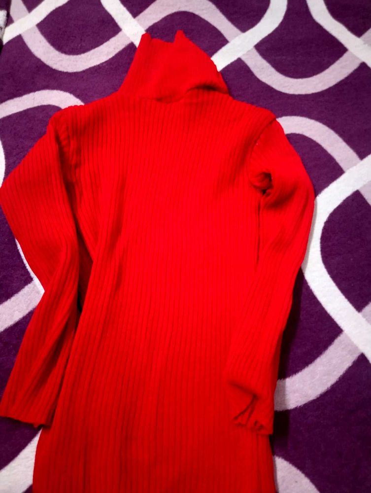 Combo Red And Cream Turtleneck Ribbed Sweater