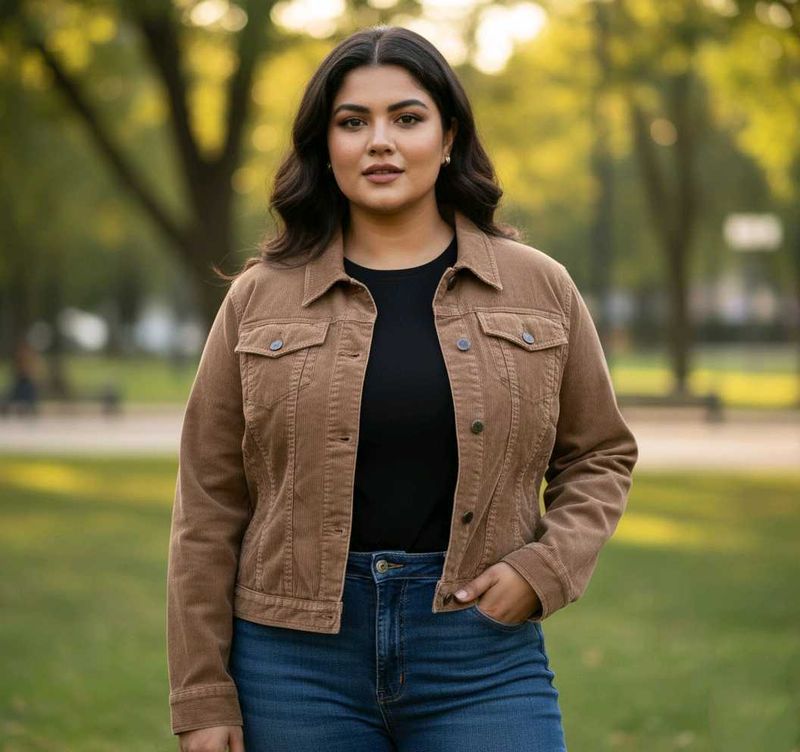 H&amp;M Women Brown Corduroy Trucker Jacket Si