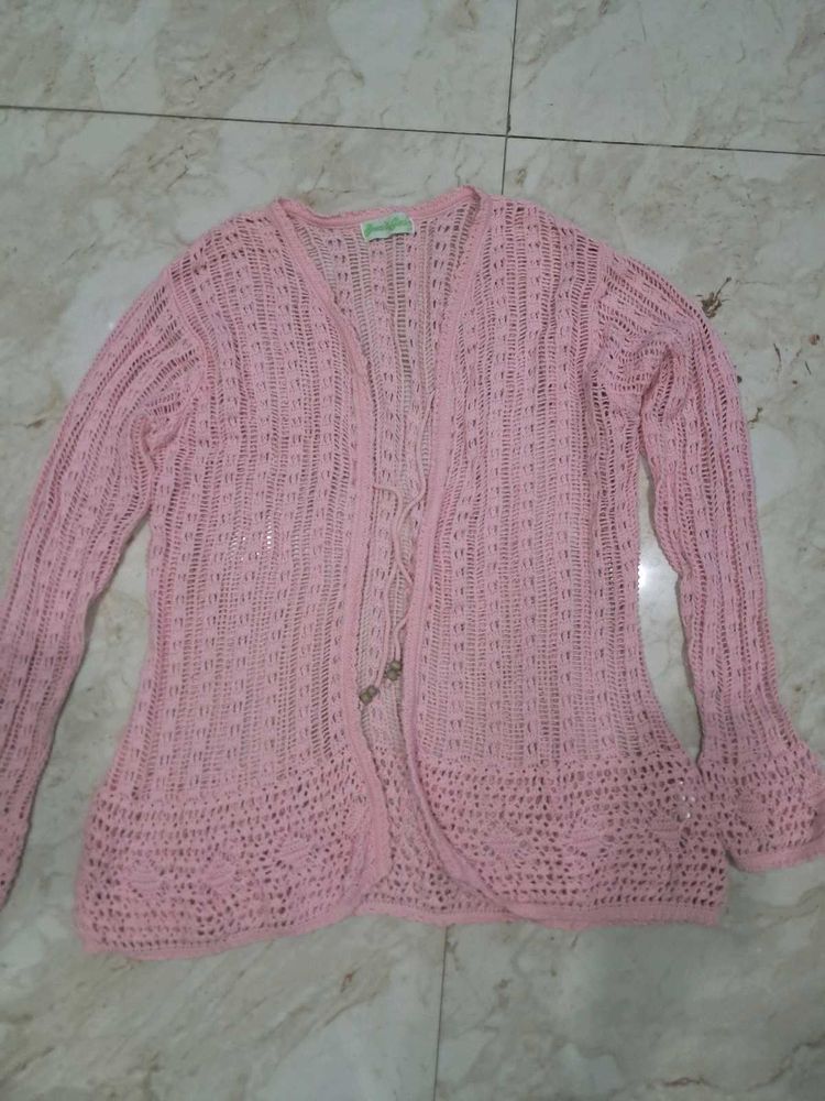 Pink Crochet Cardigan