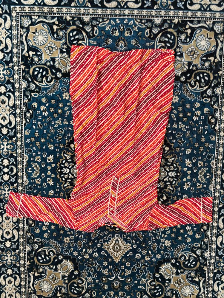 Red Striped Kurta Set