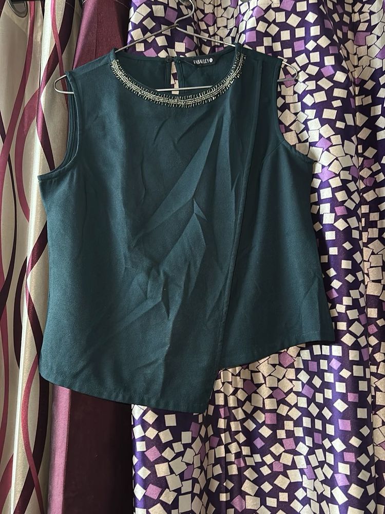 Emerald Green Embellished Sleeveless Top