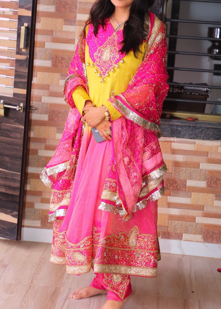 Pink &amp; Yellow Embroidered Salwar Suit